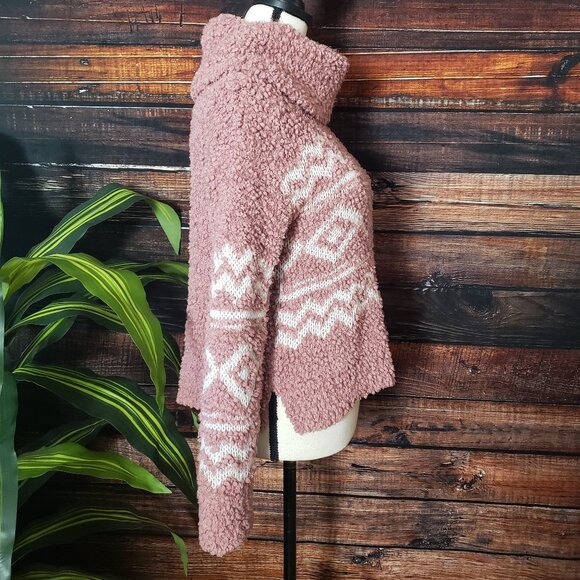 Hippie Rose Sweater M Pink White Tribal Chunky Knit Super SOFT Cowl Turtleneck - Picture 4 of 11